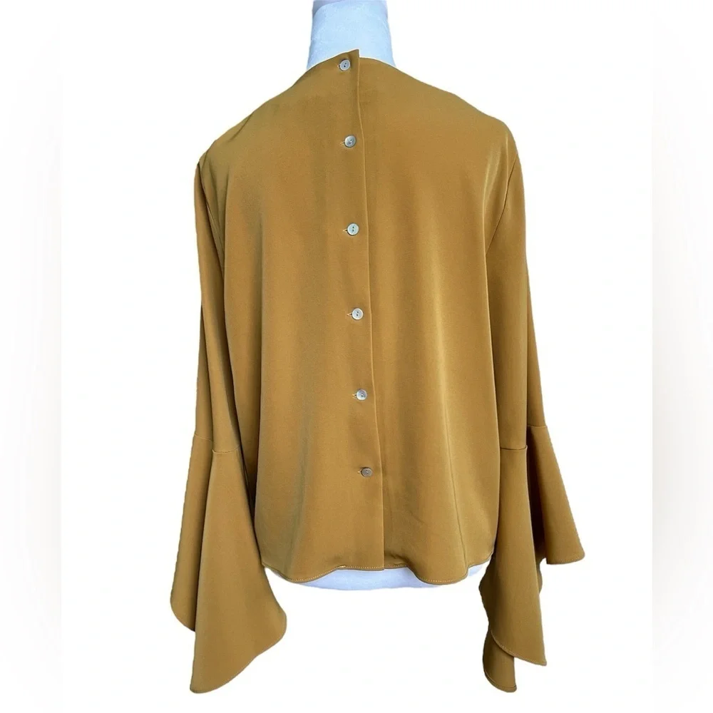 Carmen Marc Valvo Mustard Bell Sleeve Blouse, NWOT - Picture 2 of 6